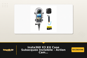 Insta360 X3 Kit Case Subacqueo Invisibile - Action Cam 360 impermeabile con sensore da 1/2'', foto 360 da 72MP, video 360 5.7K, stabilizzazione, vibrazione, editing IA, live streaming, webcam