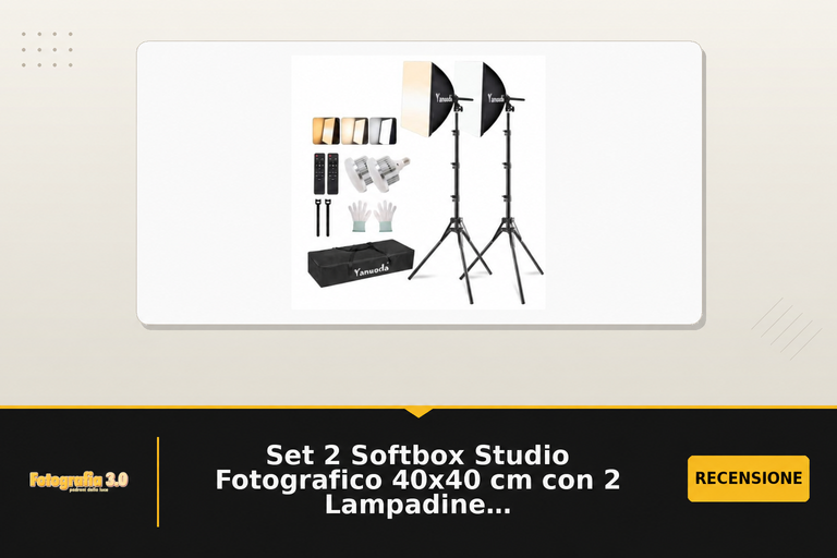 Set 2 Softbox Studio Fotografico 40x40 cm con 2 Lampadine LED 95W (3000-7500K, E27) + 2 Treppiedi - Luce Professionale per Foto, Video, Streaming Live e Ritratti