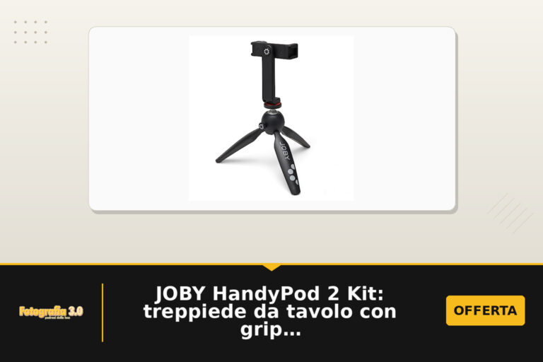 JOBY HandyPod 2 Kit: treppiede da tavolo con grip e supporto a perno per telefoni fino a 1 kg