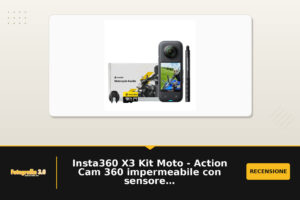 Insta360 X3 Kit Moto - Action Cam 360 impermeabile con sensore da 1/2", foto 360 da 72MP, video 360 5.7K, stabilizzazione, touch screen 2,29", vibrazione, editing IA, live streaming, webcam