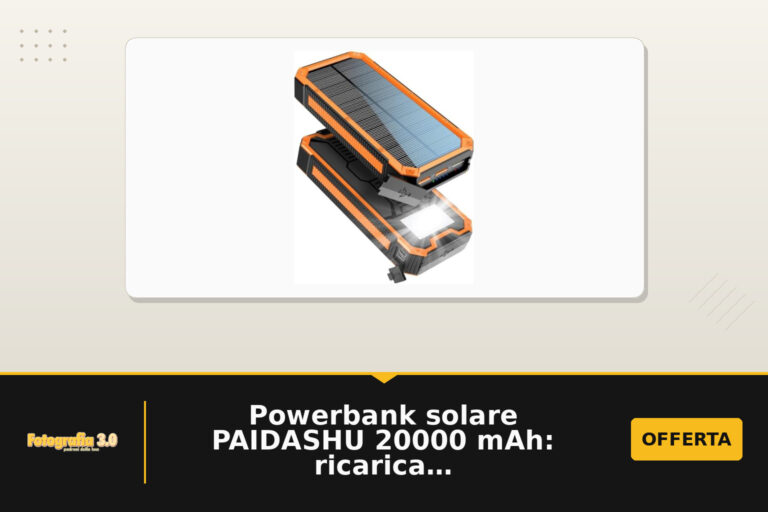 Powerbank solare PAIDASHU 20000 mAh: ricarica rapida, dual USB-A e USB-C per uso in auto e outdoor