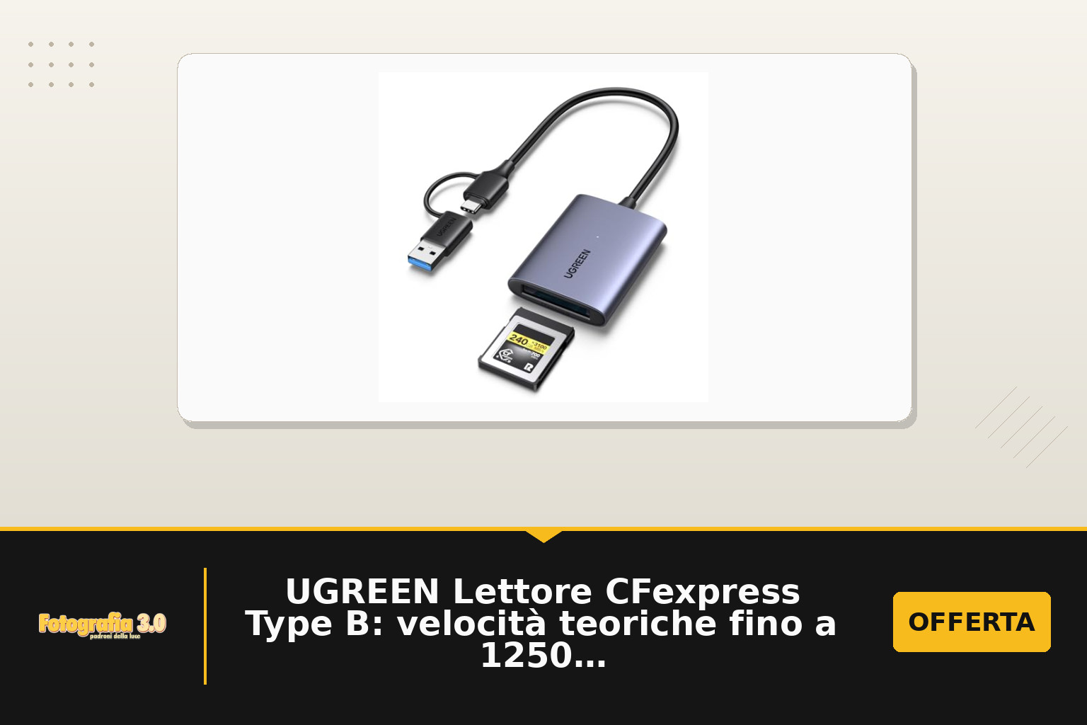 UGREEN Lettore CFexpress Type B: velocità teoriche fino a 1250 MB/s con connettori USB-C e USB-A e chassis in alluminio