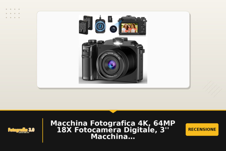 Macchina Fotografica 4K, 64MP 18X Fotocamera Digitale, 3'' Macchina Digitale Compatta Vlogging Camera con Scheda di Memoria da 32 GB Caricabatterie Lettore e 2 Batterie per Principianti