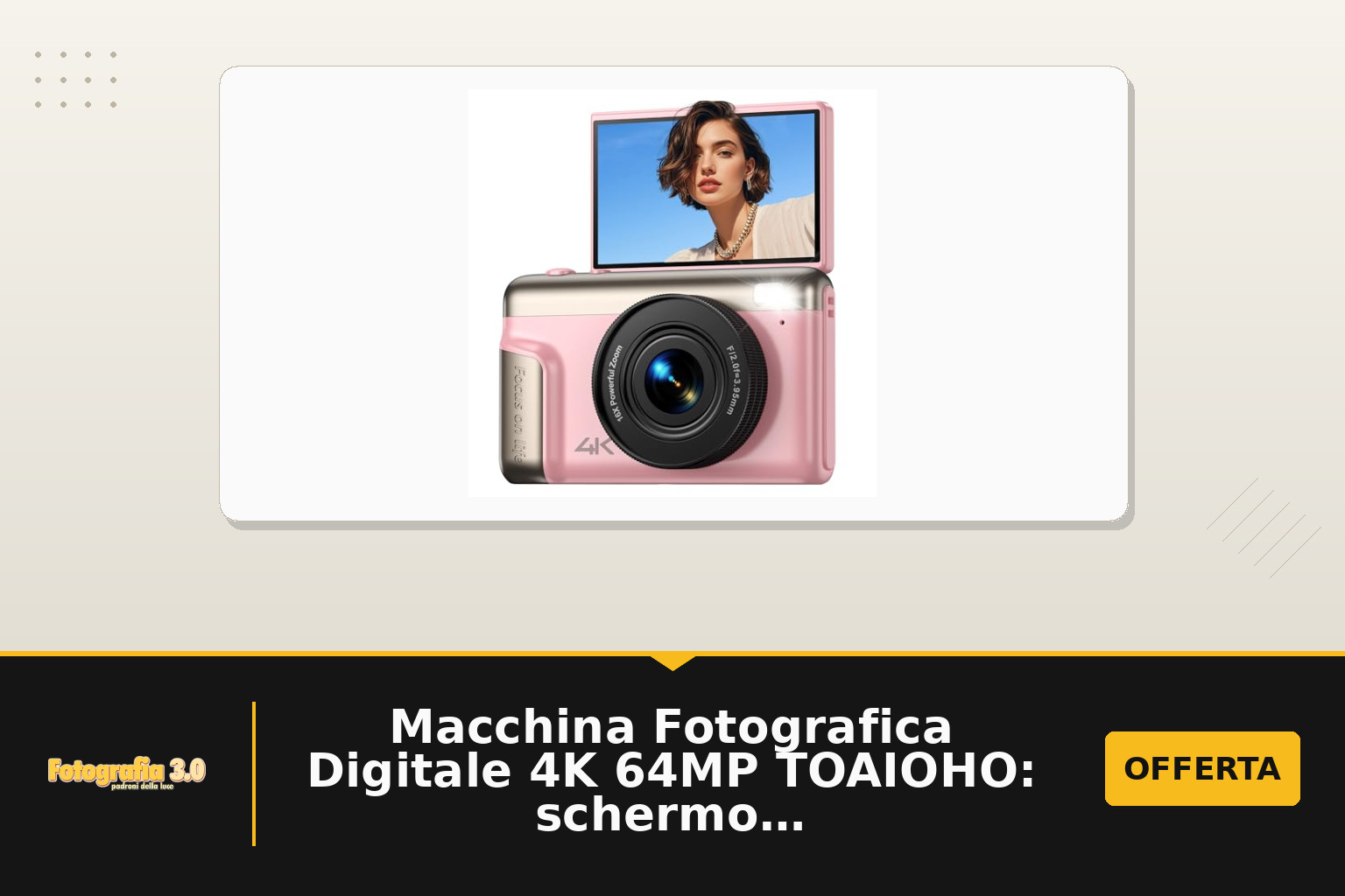 Macchina Fotografica Digitale 4K 64MP TOAIOHO: schermo 3" ribaltabile e zoom 16X per hobby e studenti