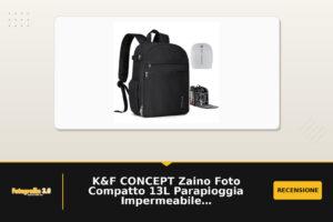 K&F CONCEPT Zaino Foto Compatto 13L Parapioggia Impermeabile Nero | Zaino 13L, poliestere 600D, parapioggia, laptop 14'', treppiede, 890g, ideale viaggi e daily, B19