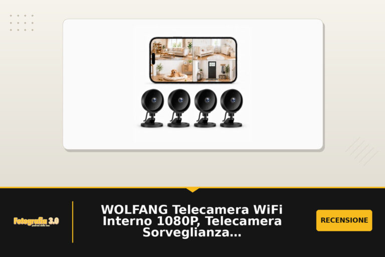 WOLFANG Telecamera WiFi Interno 1080P, Telecamera Sorveglianza Interno con Visione Notturna, Audio Bidirezionale, Compatibile con Alexa & Google Home, Nessun Abbonamento, Solo WiFi 2,4 GHz, 4 Pezzi