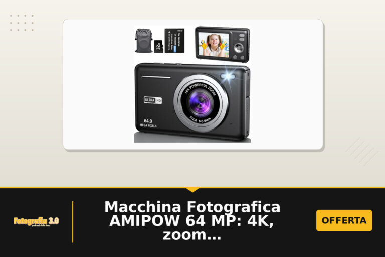 Macchina Fotografica AMIPOW 64 MP: 4K, zoom digitale e kit da 32 GB per principianti