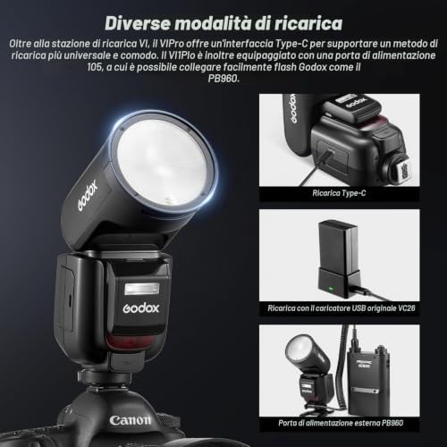 GODOX V1 PRO C Speedlight Testa Tonda Flash 76Ws TTL 1/8000 HSS Wireless 2,4G V1-C (2024) Flash Innovativo Esterno SU-1 2600 mAh Li-ion Lampada da Modellazione a LED Compatible per Canon — foto prodotto Amazon