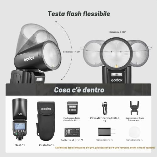 GODOX V1 PRO C Speedlight Testa Tonda Flash 76Ws TTL 1/8000 HSS Wireless 2,4G V1-C (2024) Flash Innovativo Esterno SU-1 2600 mAh Li-ion Lampada da Modellazione a LED Compatible per Canon — foto prodotto Amazon
