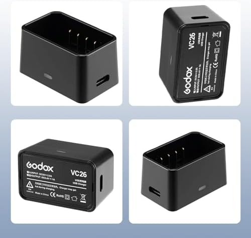 Godox VC26 Caricatore USB V1 V1Pro, DC 5 V, uscita DC 8,4 V, compatibile con GODOX V1-C/N/S V1Pro-C/N/S V860III-C/N/S V860III-C/N/S — foto prodotto Amazon