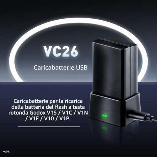 Godox VC26 Caricatore USB V1 V1Pro, DC 5 V, uscita DC 8,4 V, compatibile con GODOX V1-C/N/S V1Pro-C/N/S V860III-C/N/S V860III-C/N/S — foto prodotto Amazon