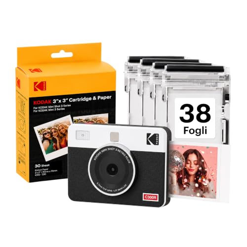 KODAK Mini Shot 3 Retro Fotocamera Istantanea 7,6x7,6cm, 38 Fogli, Bianca