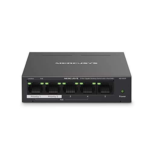 MERCUSYS MS105GP Switch 5 Porte Gigabit, 4 Porte PoE+, Custodia in Metallo